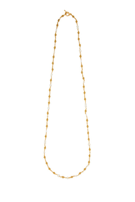 Rosario Long Necklace, Gold-Plated Metal & Pearl